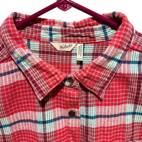 Woolrich Women's Red Casual Plaid Button-Up Long Sleeve Shirt 100% Cotton XXL - Picture 8 of 10